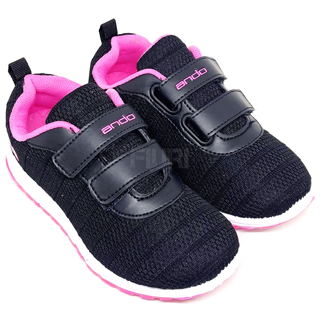 FIURI - ANDO ORIGINAL -  REBECCA PEREKAT 29-36 HITAM PINK - SEPATU SNEAKERS KANVAS SOL KARET ANAK KECIL PEREMPUAN  - SEPATU KETS LUCU FASHION TRENDY - SEPATU SEKOLAH PAUD TK SD KRETEKAN PEREKAT CEWEK MURAH PROMO DISKON BONUS KAOS KAKI