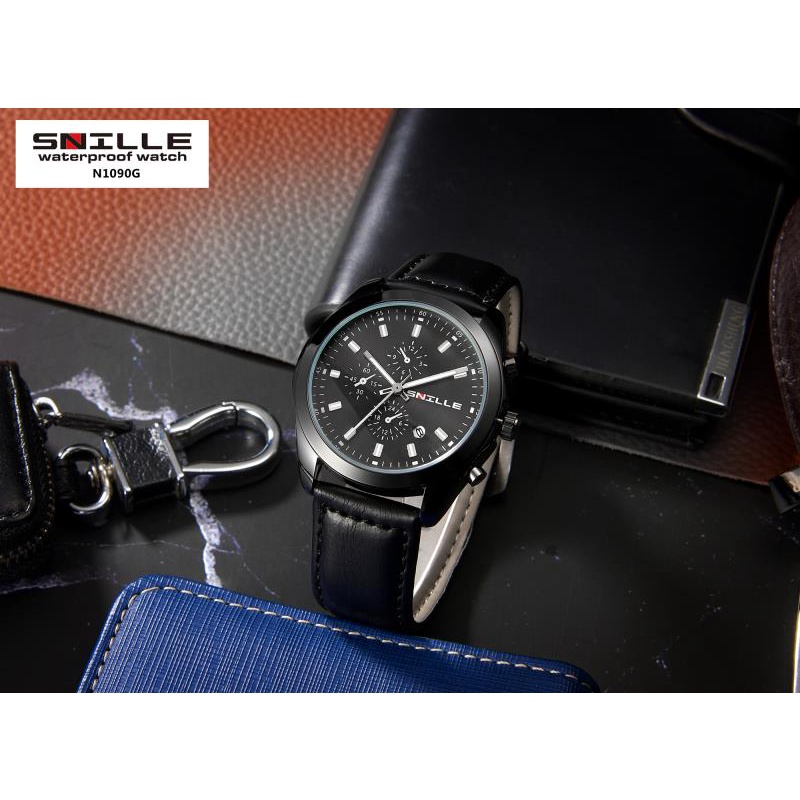 Snille Jam Tangan Kulit Pria Original Asli Anti Air Waterproof 1090 || TANGGAL AKTIF