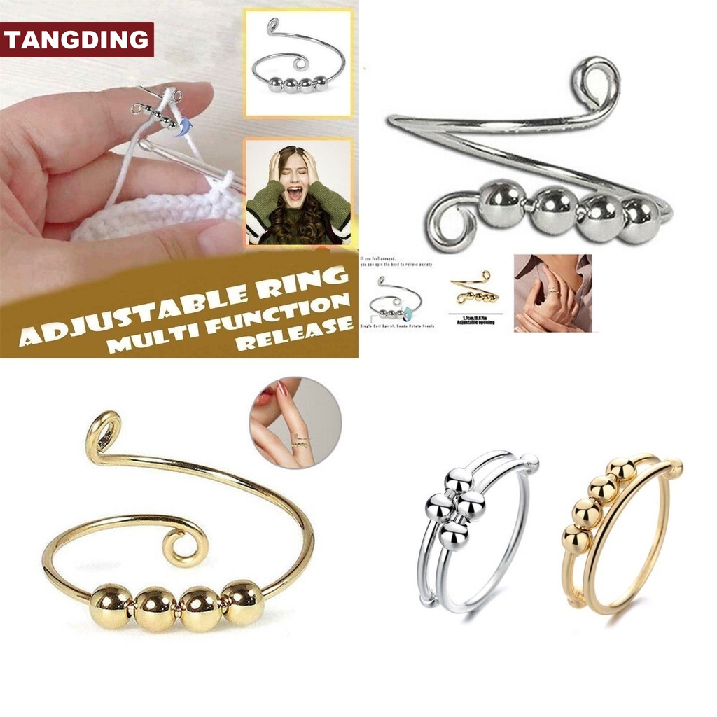 【COD Tangding】Fashion Simple Gold Silver Ball Ring Meditation Spinner Adjustable Opening Jewelry Accessories