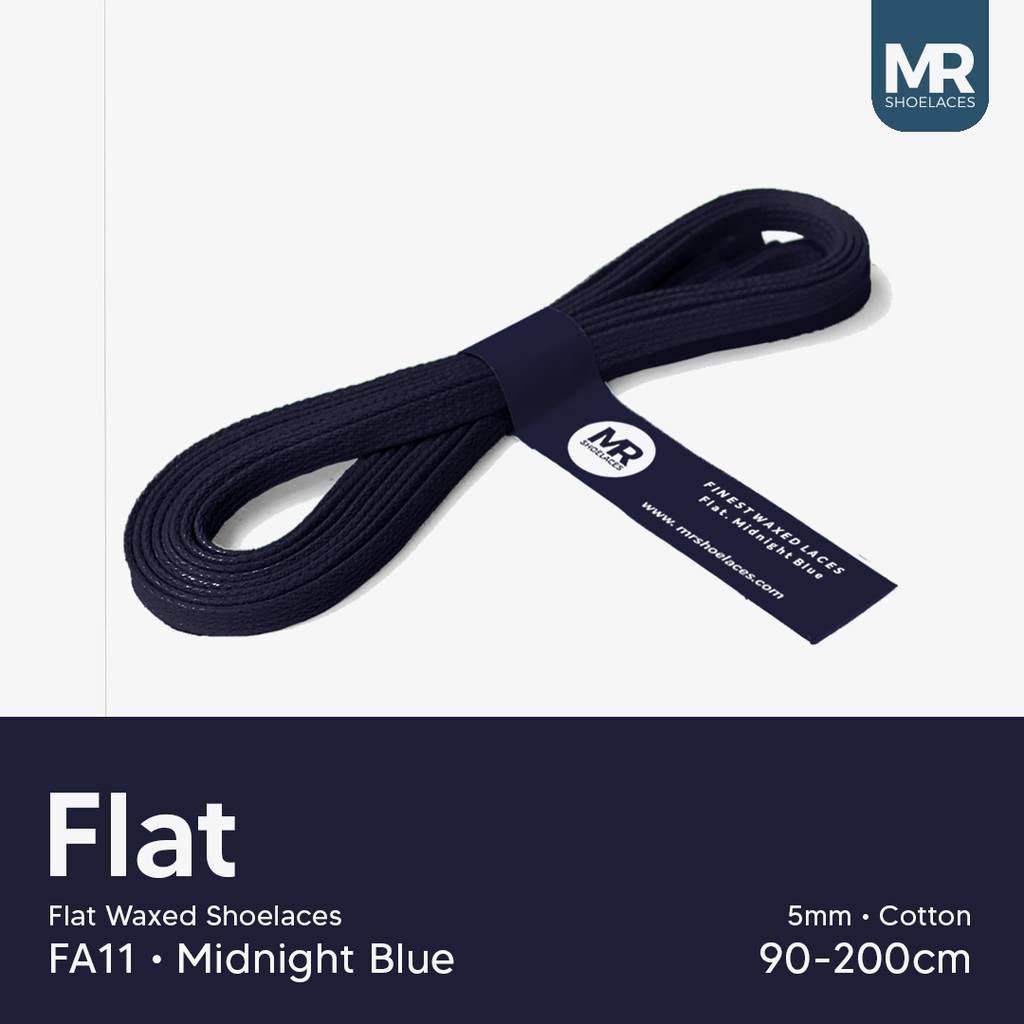 MR Shoelaces FA11 Midnight Blue Tali Sepatu Lilin 5mm Gepeng Flat Pipih (Waxed Laces) 90cm 100cm 120cm 200cm - Premium Shoelace Biru