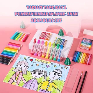 SALE Crayon Anak Pengasah 208pcs Set Alat Menggambar Melukis Anak-anak Crayon Cat Air Pensil