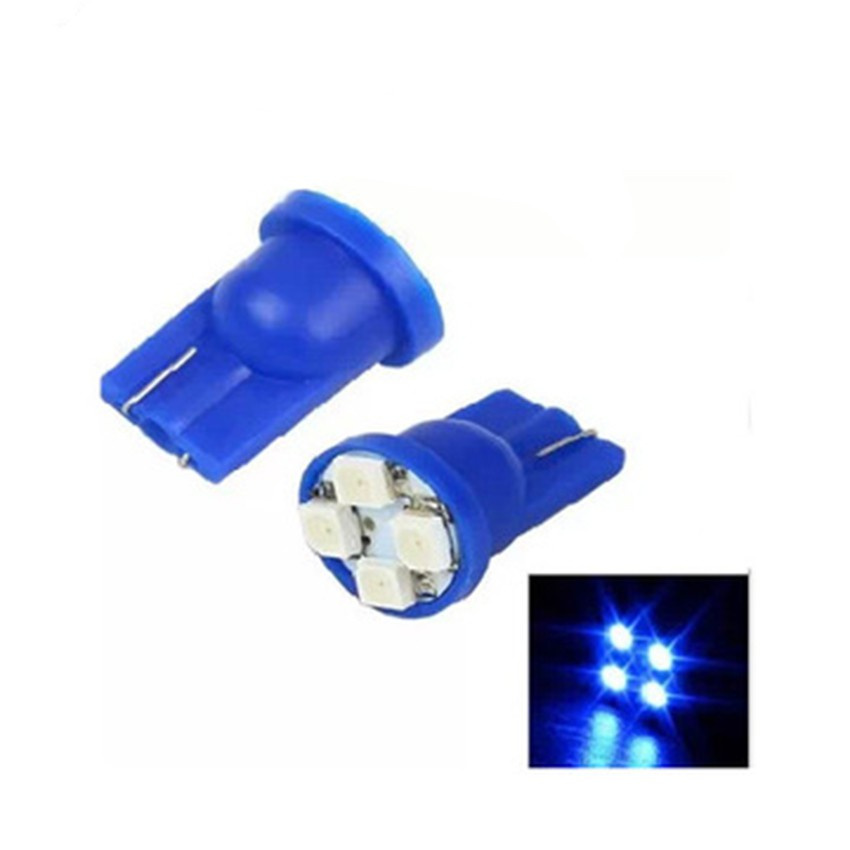 10pcs Lampu LED Wedge T10 W5W 194 2825 4SMD Warna Biru Untuk Dashboard Mobil