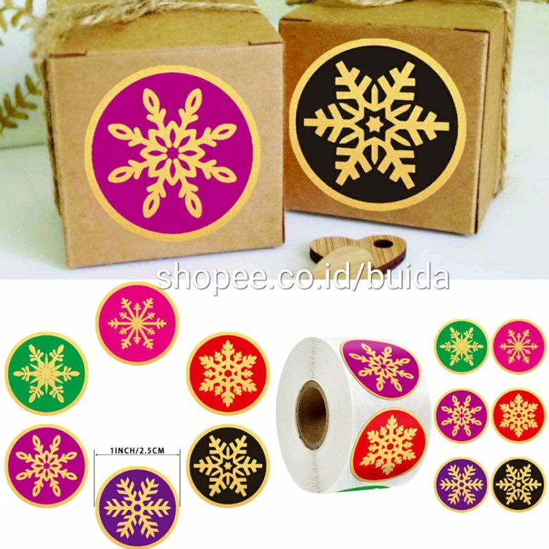 

stiker sticker label snowflakes salju gold red S366 segel kemasan tema natal imlek new year cny dekorasi hampers parcel dus box kado kotak kue paperbag hangtag kartu ucapan