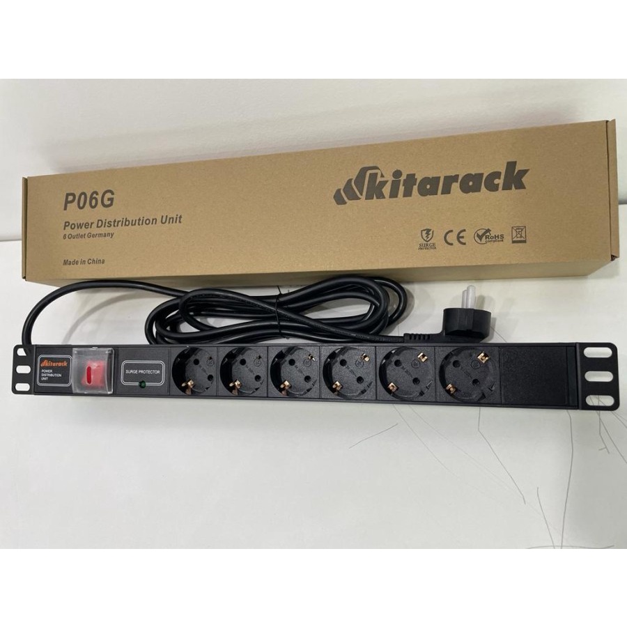 KITARACK P06G Power Distribution Unit 1U 6 Outlet Germany Socket 16A