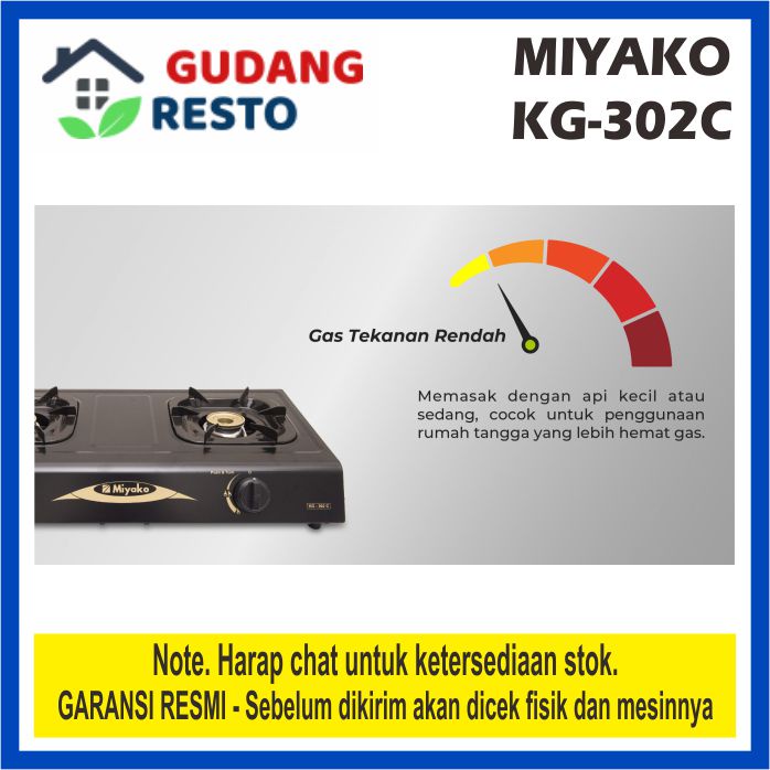 MIYAKO KG 302 C KOMPOR GAS 2 MATA / TUNGKU KG302 KG302C LPG STOVE GAS COOKER TEKANAN RENDAH GARANSI RESMI