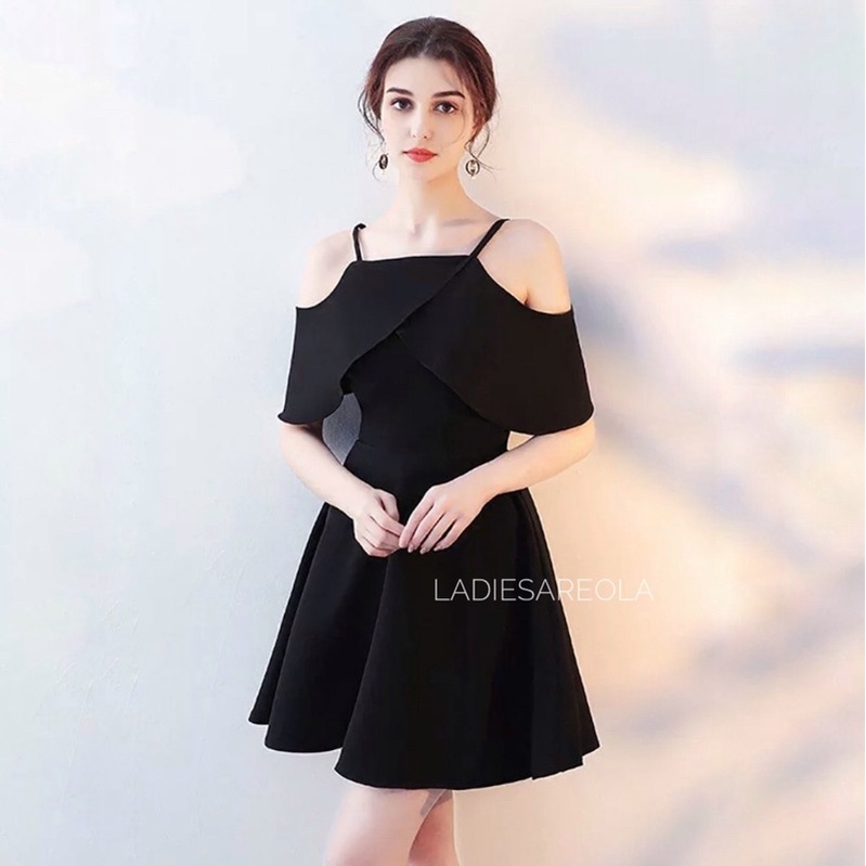 Sabrina dress wanita dress casual off shoulder big size jumbo ukuran besar baju pesta dinner malam flare dress a line formal hitam