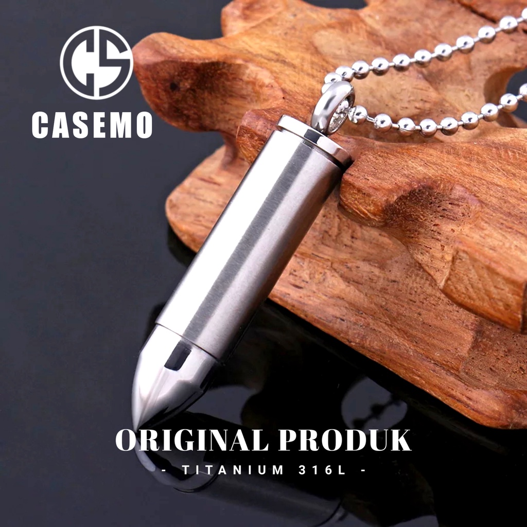 Kalung Pria Liontin Peluru Titanium Silver Bandul Misil bisa dibuka Cowok cewek