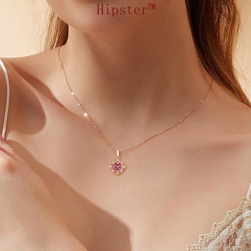 Exquisite Refined Grace Elegant Diamond Ruby Pendant 18K Rose Gold Full Diamond Necklace