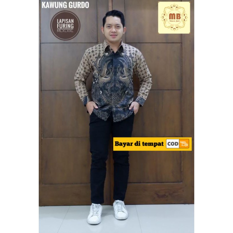 Batik Pria Lengan Panjang Hem Batik Pria Kemeja Batik Anak Muda Trendy Batik Solo Kawung Gurdo