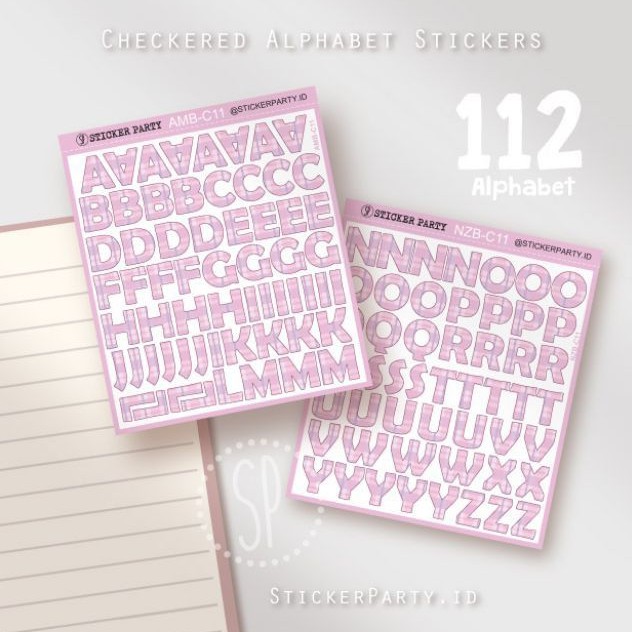 

Stiker Huruf Besar Kecil Dekorasi Buku Jurnal Label Nama Motif Garis Kotak Pink Biru AZB AZK Sticker Party