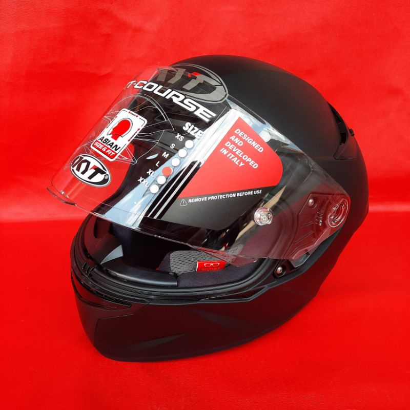 Helm KYT TT COURSE Hitam Doff Solid Black Matt Polos Original Visor Flat Clear Bening Ready Top Pinlock