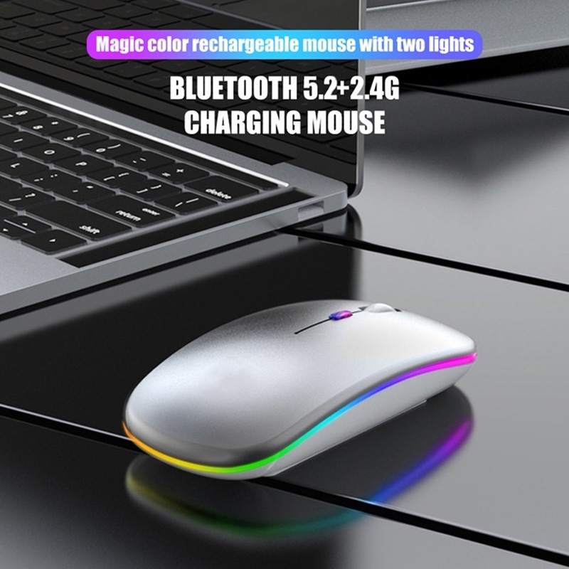 2.4G Silent Wireless Mouse Rechargeable 1600 DPI RGB LED Backlit Isi Ulang Mouse Gaming Ergono Mouse Bluetooth Mouse Wireless