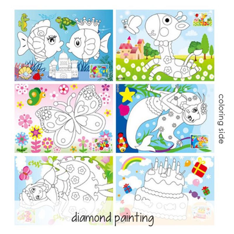  Big Diamond Painting Stiker Manik 2in1 Mewarnai dan Menempel Sticker Diamond Prakarya Kerajinan Tangan