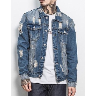 jaket jeans pria sobek/ jaket pria ripped jeans/ jaket levis pria