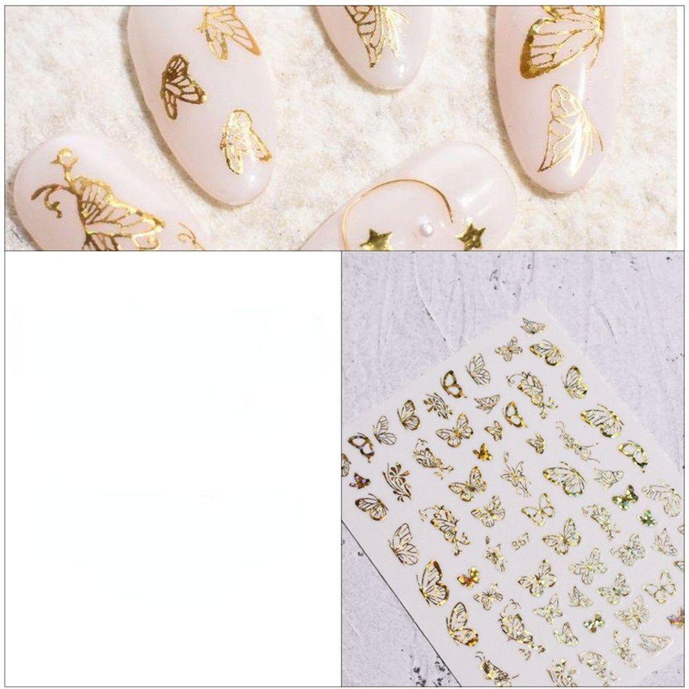 AUGUSTINA Agustina Perekat Stiker Kuku Glitter Kupu-Kupu Stamping Kuku Kecantikan DIY Stiker Kuku Hologram Nail Art Dekorasi