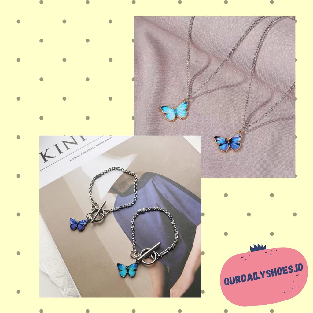 ★ODS★ FA75 Kalung &amp; Gelang Wanita Motif Kupu-kupu Fashion Aksesoris Korea