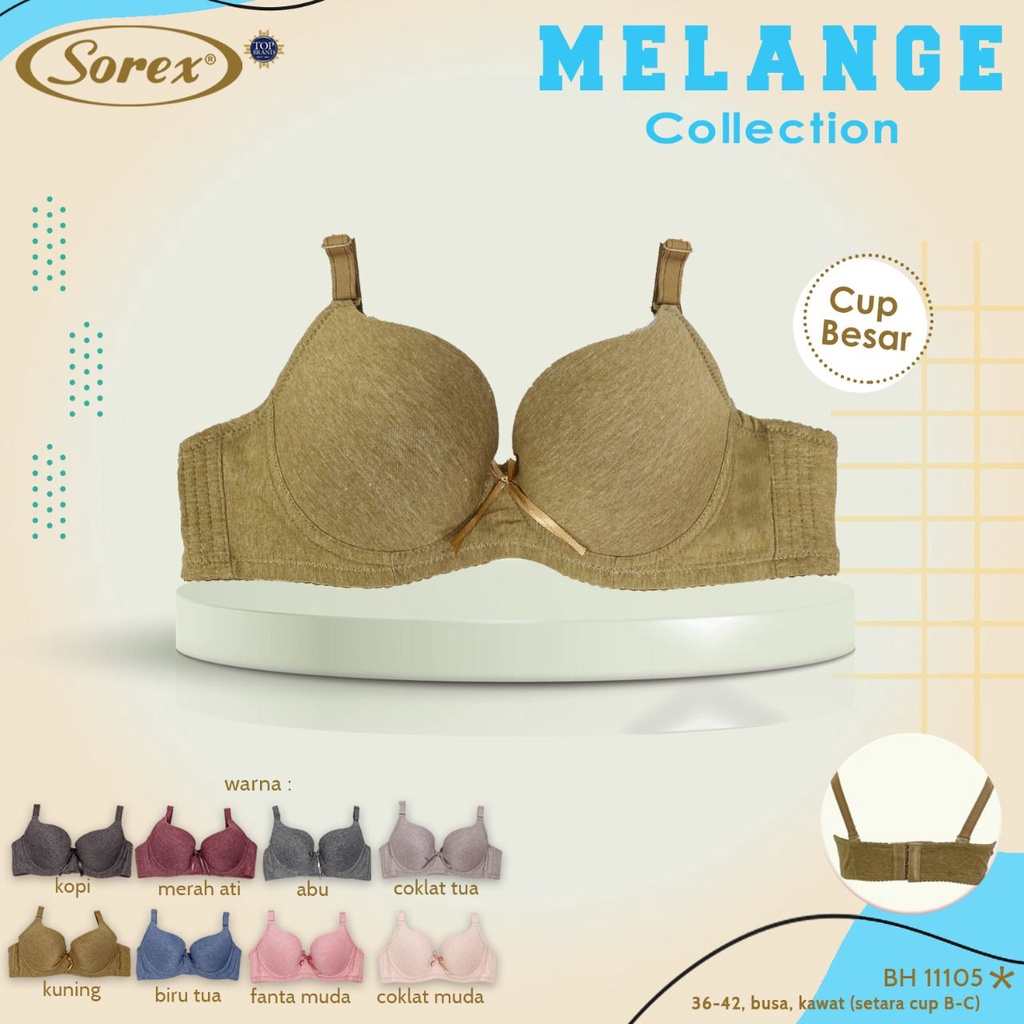 Sorex Bra Berkawat Kait 3 Busa Sedang Setara Cup B-C Melange Collections Casual 11105 Halus Basic