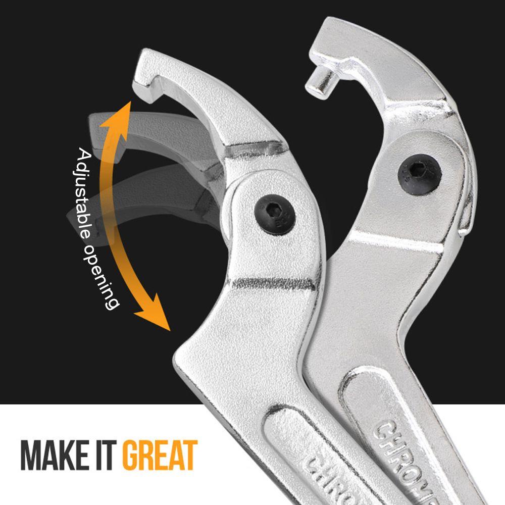 Solighter Adjustable Spanner Setengah Bulan Multifungsi Perbaikan Set Kunci Pipa Pembukaan Besar Hand Tools Hook Wrenchs