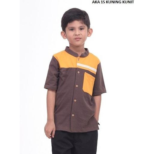 BIG SALE 40% Koko Anak Alnita AKA 15, Koko Lengan Pendek, Cuci Gudang - Kuning Kunyit, Size 0