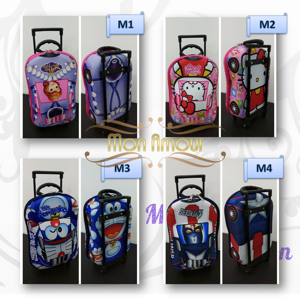 Tas Troli Trolley Mini Anak Sekolah Pg Tk Paud 3 Dimensi Karakter Cewek Girl Dan Cowok Boy