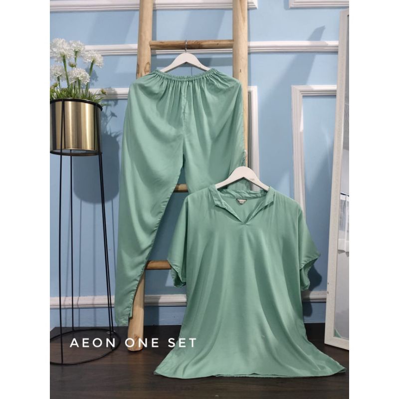 AEON ONE SET POLOS RAYON LENGAN PENDEK BUSUI ALL SIZE-Hijau mint