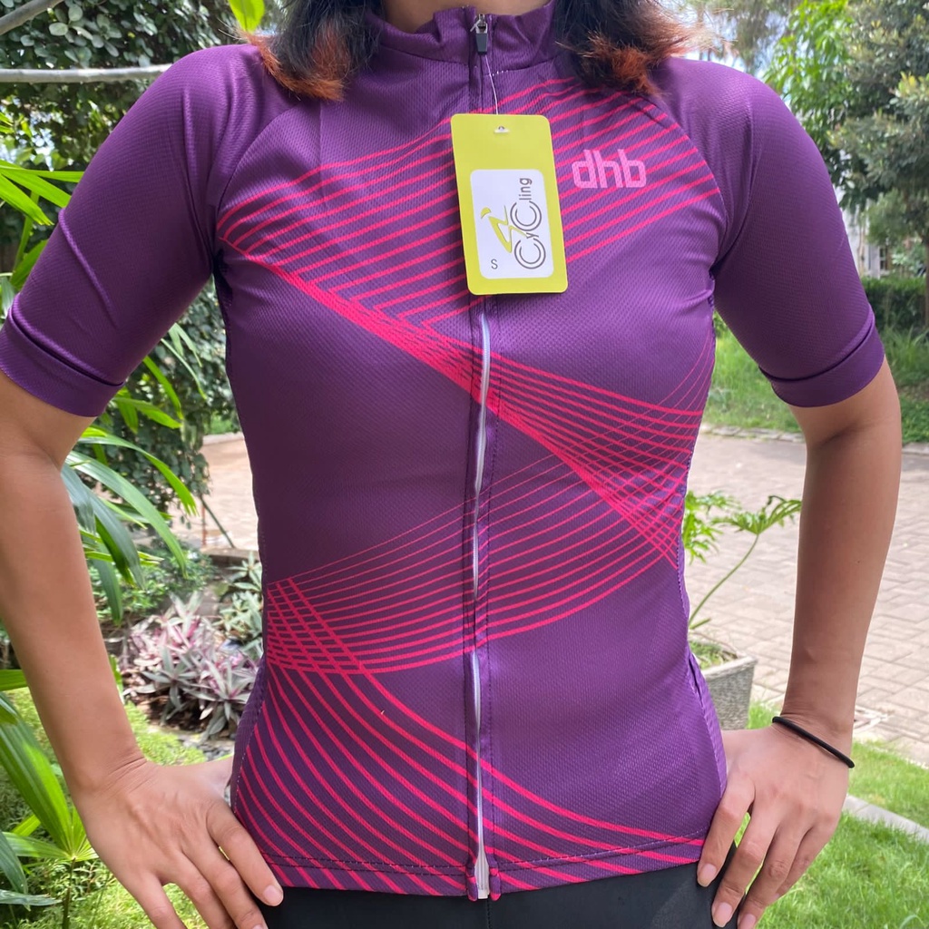 Atasan Jersey Sepeda Wanita Ungu Biru Multicolor Import High Quality / Kaos Jersey Sepeda Gowes Leng