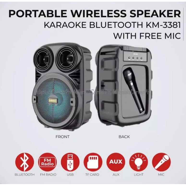 Speaker Bluetooth Karaoke Portable Extra Bass Gratis Microphone type 338 series 3381 6.5 Inch