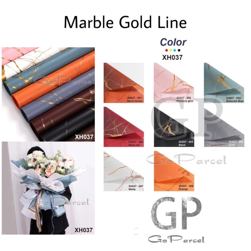 Jual Pak 20 Lembar Marble Gold Line Cellophane Korean Flower