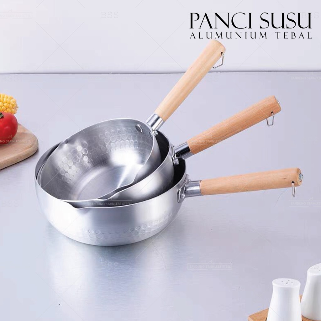 Panci TEBAL Susu ALUMUNIUM Alloy 18cm 20cm 22cm Pegangan Kayu Gantung Motif