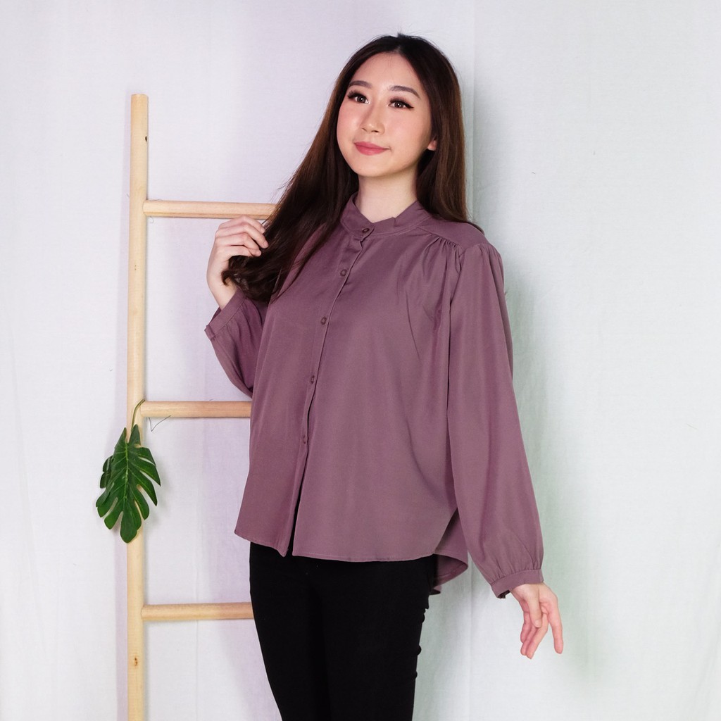 ATASAN STELLA SHIRT KEMEJA KOREAN BLOUSE WANITA POLOS LENGAN PANJANG