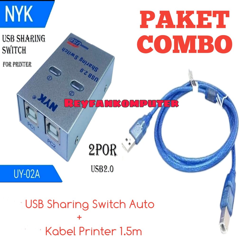 PAKET AUTO SWITCH PRINTER + KABEL PRINTER USB 2.0 - SHARING SWITCHER 1-2 USB / AUTO SWITCH