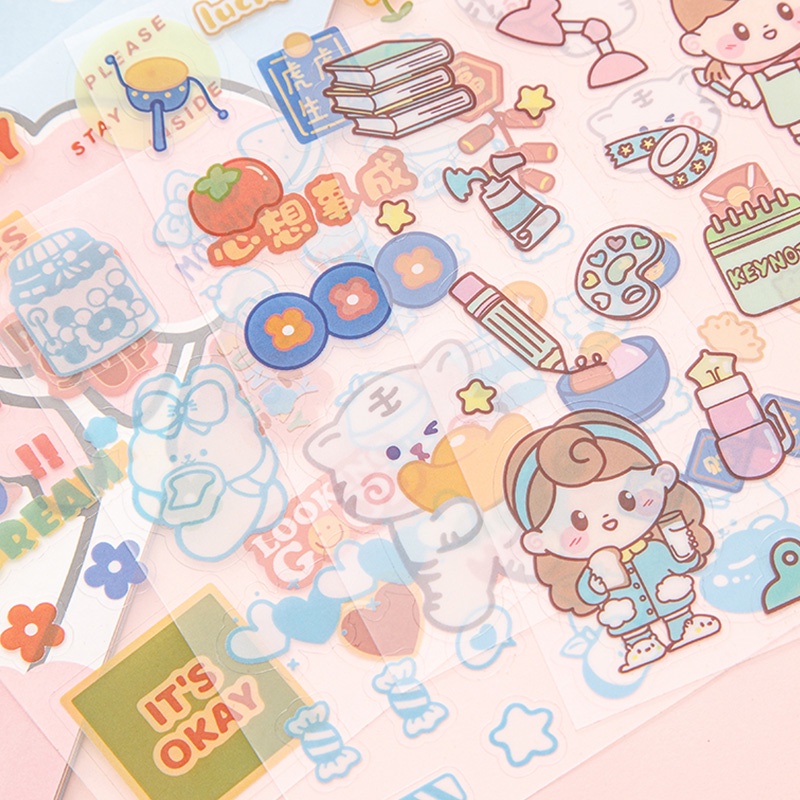 4 Lembar Stiker Motif Kartun Bahan PVC Anti Air Untuk Dekorasi Handbook DIY