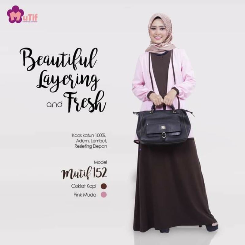 MUTIF GAMIS KAOS 152 PINK MUDA COKLAT