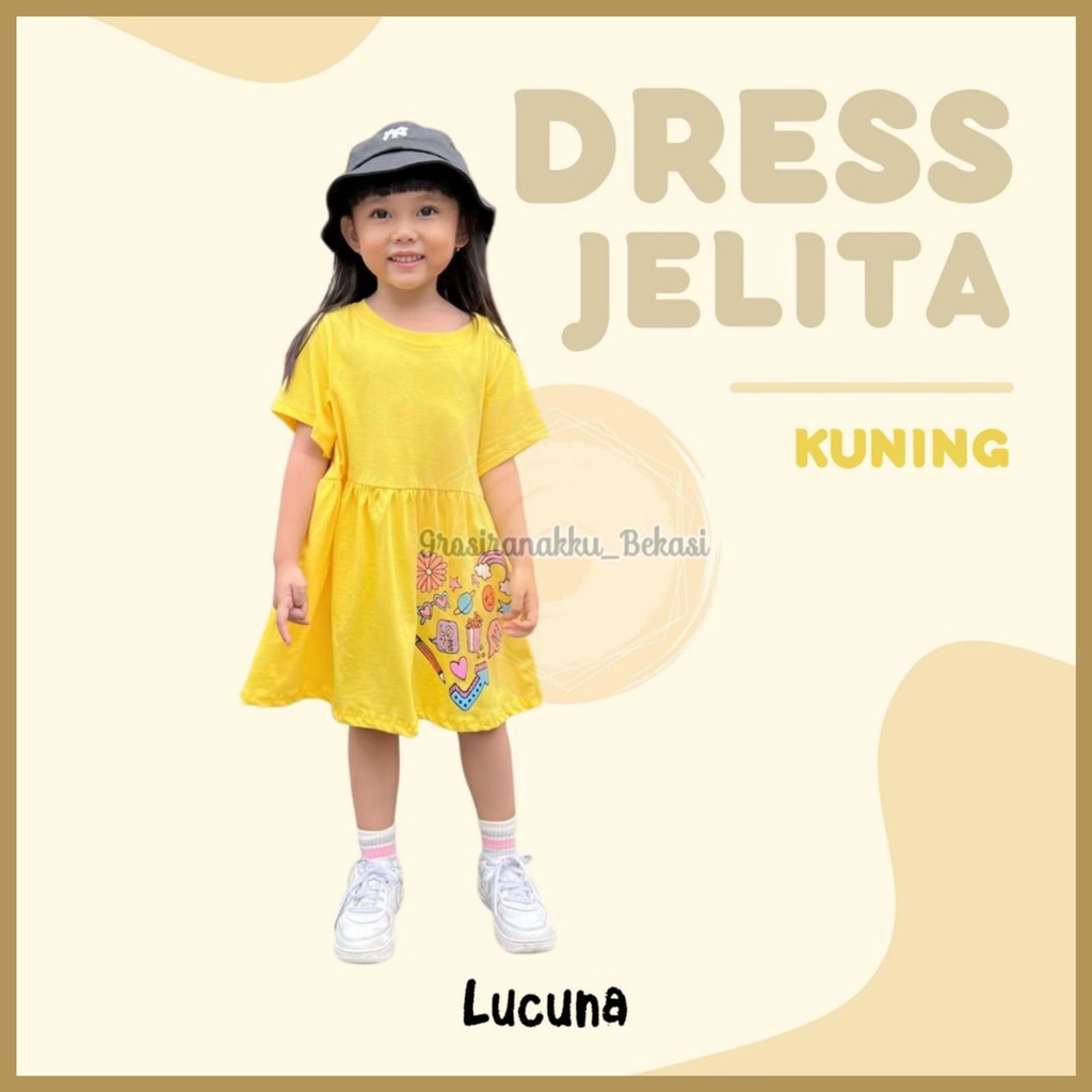 Dress Anak Jelita Lucuna Warna Kuning 1-5thn