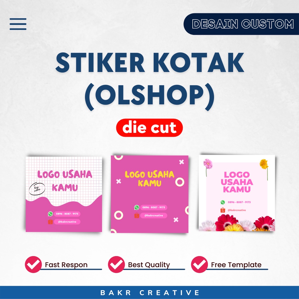 

CETAK STIKER KOTAK OLSHOP ONLINE SHOP FREE TEMPLATE BERKUALITAS BAHAN CHROMO VINYLCHO