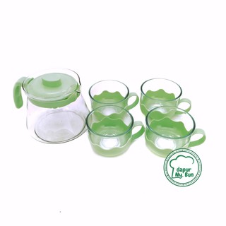  Tea  Pot  Set Kaca  5 In 1 1 Teko Set Kaca  4 Cangkir Kopi 