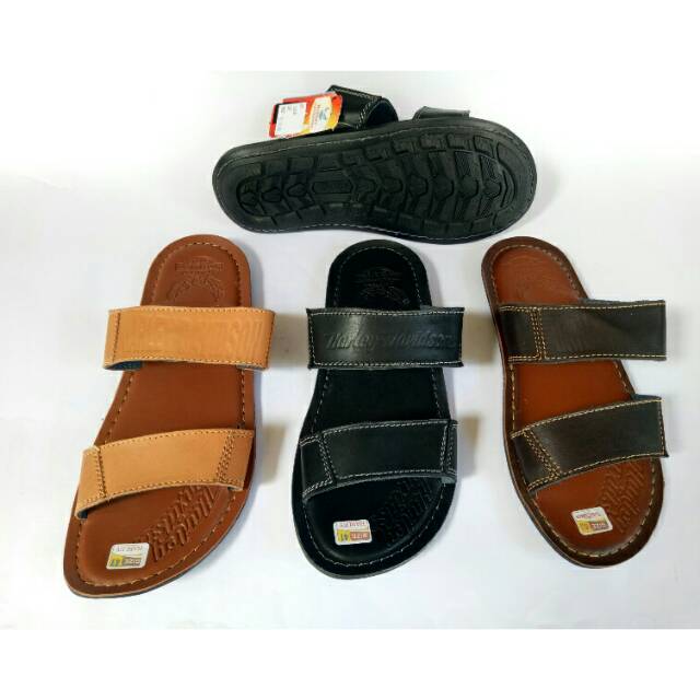 Sandal kulit asli pria slop selop flat sendal cowok laki grosir murah branded terbaru sudah jahitan