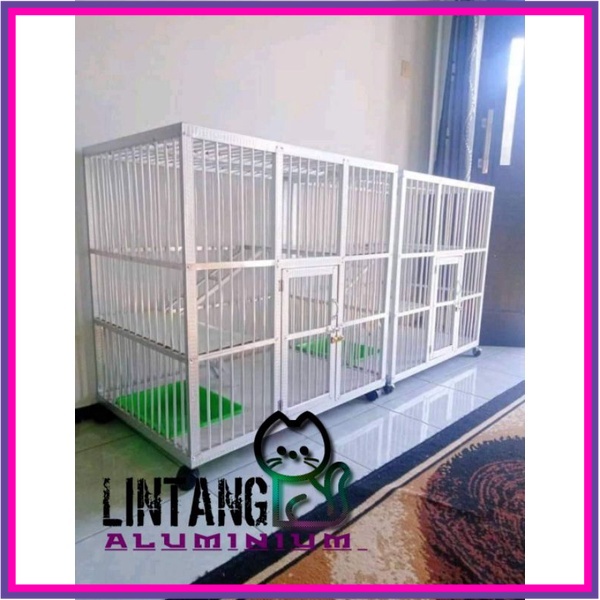 Kandang Kucing Aluminium Minimalis 2 Kamar White
