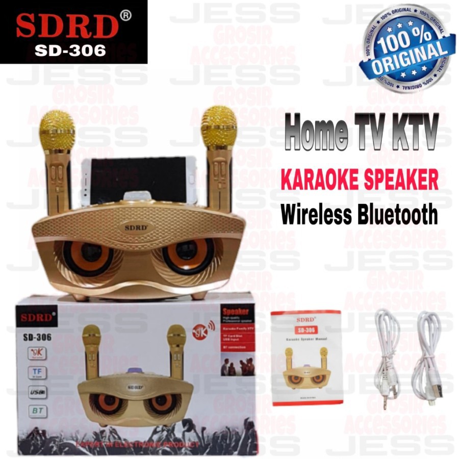 Speaker SDRD 306 Bluetooth Wireless Speaker Karaoke Merek SDRD 306 ORI 100%  Dual Microphone Wireless SDRD SD306 Mata Elang Motif OWL dapat 2 microphone duet karaoke