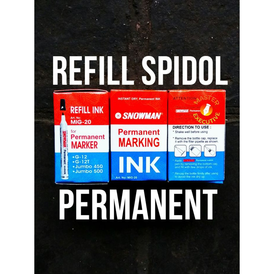 [Buah] Snowman Refill Spidol Permanent Marker Ink MIG-20 - Tidak Bisa Dihapus - Hitam / Merah / Biru