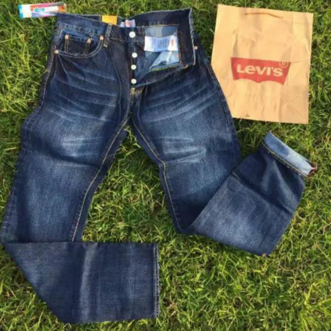 Celana Jeans Levis Pria Straight Premium Denim Selvedge - Dark Brown, 28 Pastimurcebos