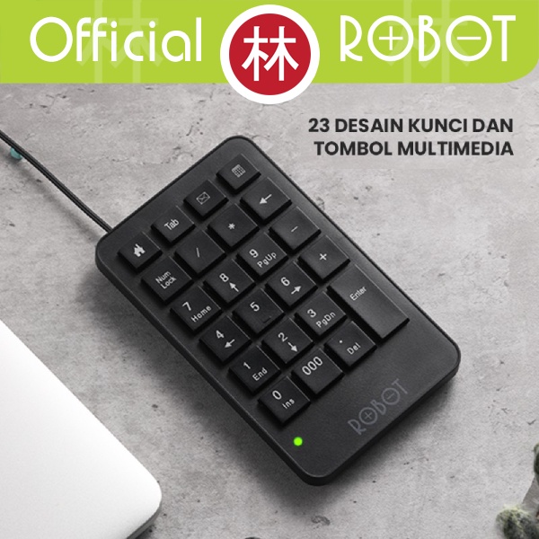 ROBOT RK01 Wired Numeric Keypad Black Tombol Multimedia Multifungsi