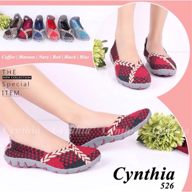 Cynthia 526 sepatu IMPORT anyaman rajut wanita ORI