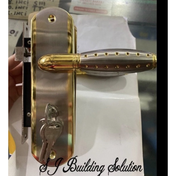 ARMENIE KUNCI PINTU SEDANG SET STAINLESS STEEL /HANDLE KUNING MINIMALIS