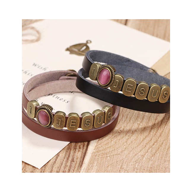 LRC Gelang Tangan Fashion Alloy Letter Leather Bracelet F6309X