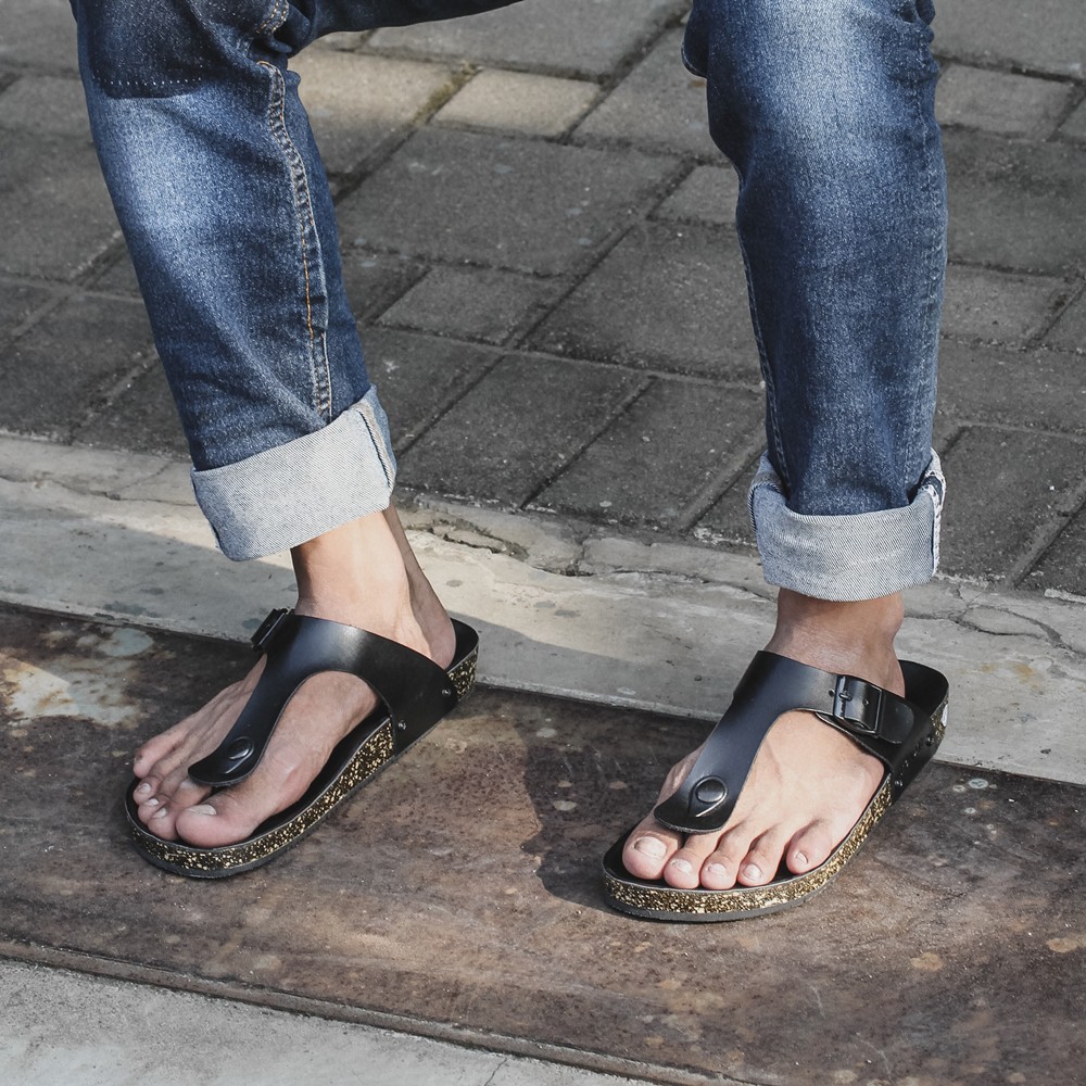 ASTA BLACK - Sandal Jepit Kasual Pria Cowok Sandal Jalan Santai Sendal Casual Original