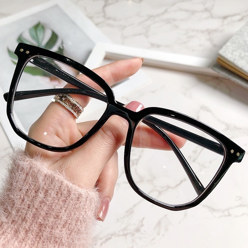 (YUZHU) COD Korea Fashion Style Oversized Square Clear Frame Kacamata Untuk Wanita Kacamata Anti Radiasi Wanita