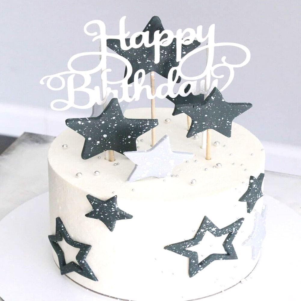 Topper Kue Cupcake Desain Tulisan Happy Birthday Glitter Bahan Kertas - MKM