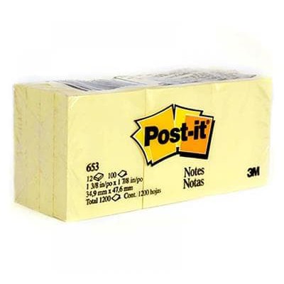 

Post it 653 3M / Notes Notas 3M / 34,9 mm x 47,6 mm / Isi 100 Lembar / posit 3M 653 3M