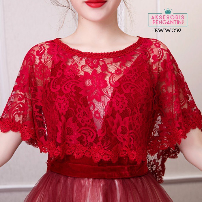 [PRODUK FAVORIT] ASESORIS PERNIKAHAN PENGANTIN BRIDAL BOLERO PESTA MERAH BWW052